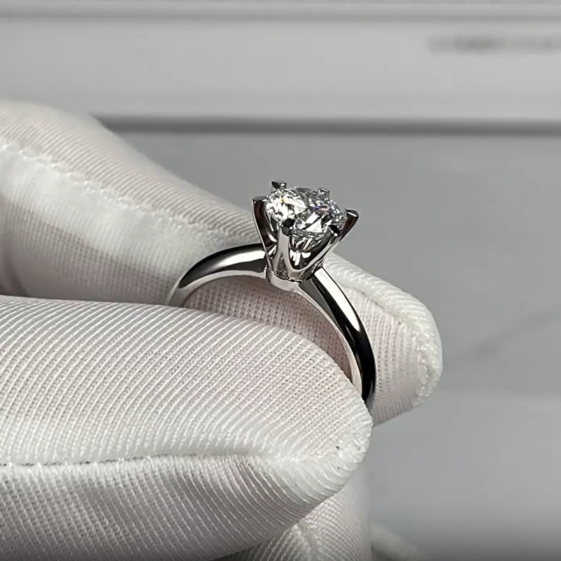 Silver Ring with 0.5 Carat Moissanite Stone and Six-Prong Setting for Engagement and Everyday Wear