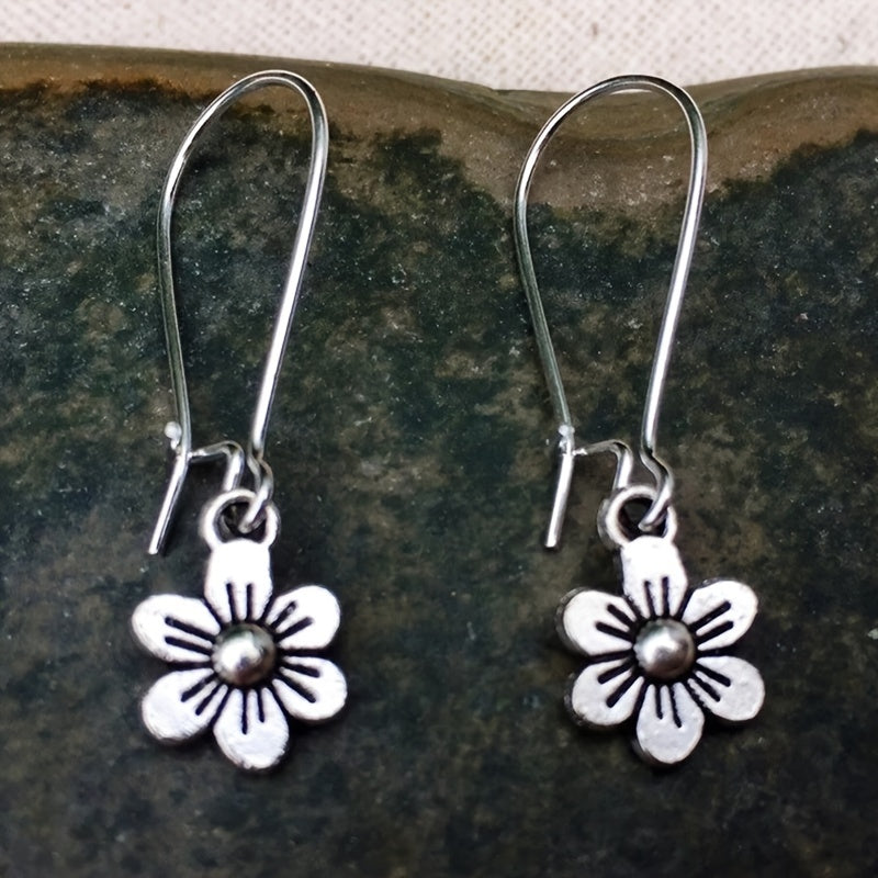 Women's Silver Flower Earrings Dangle Small Daisy Jewelry Accessories