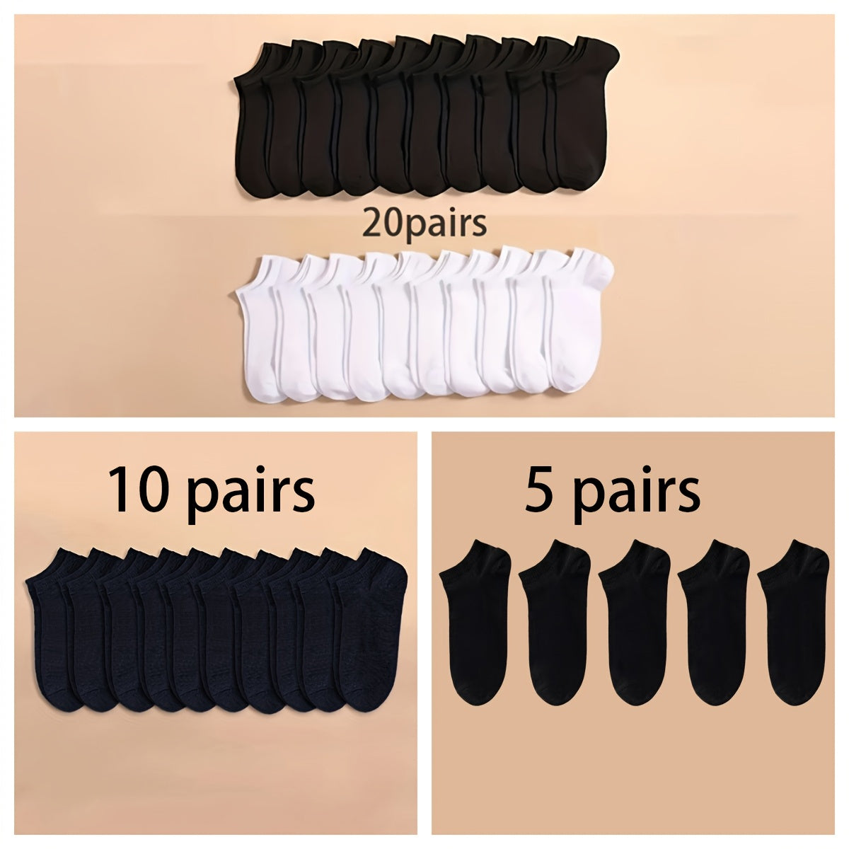 Unisex Solid Color Short Socks 20 Pairs Breathable Comfortable All Seasons
