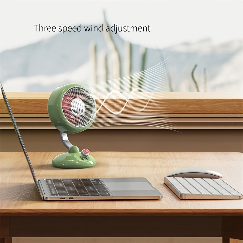 Retro Oscillating USB Desk Fan with Head Shaking, Rechargeable Battery, Quiet Portable Table Fan for Office Home Dorm