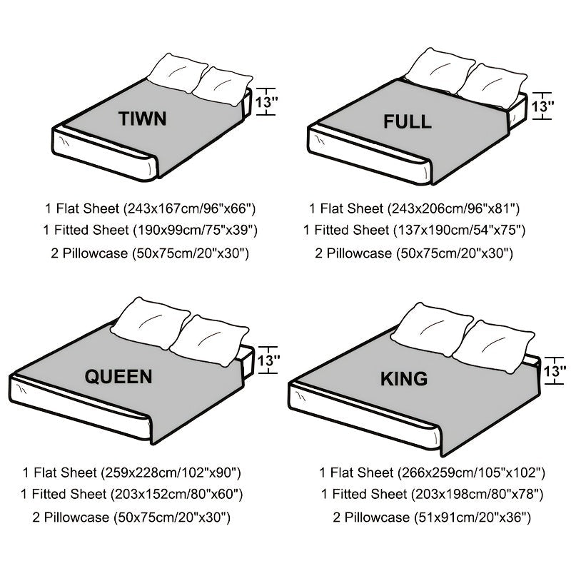 Polyester Satin Fitted Sheet Set 4 Pieces Includes Pillowcases Available in Twin Full Queen King