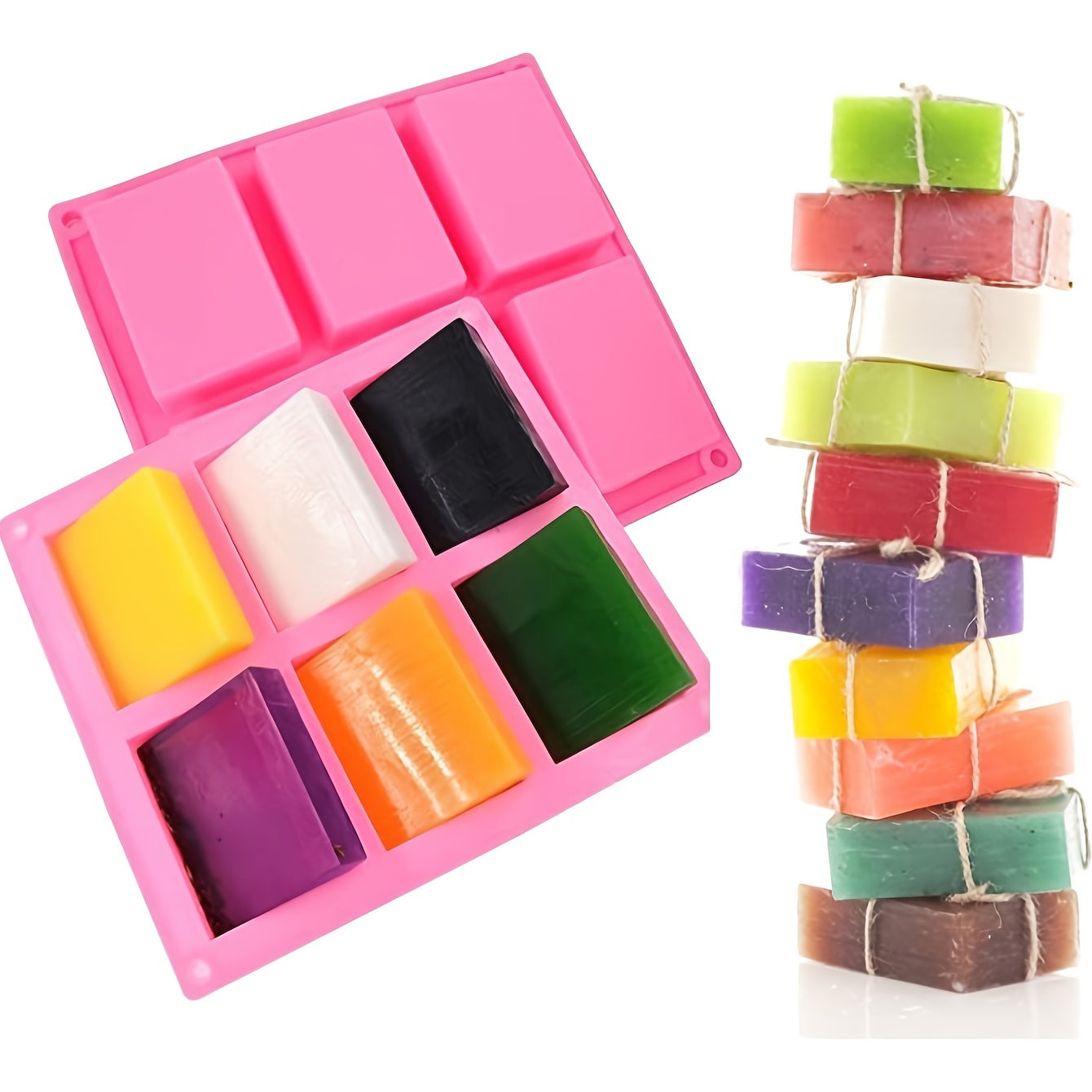 Rectangular Soap Mold with 6 Compartments 9.25x8.35 Inches