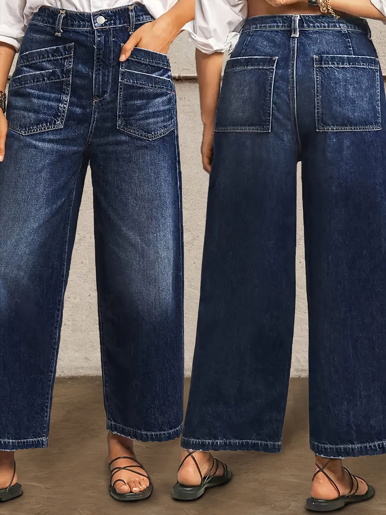Women Wide Leg Denim Pants Casual Comfortable Blue Summer All Year
