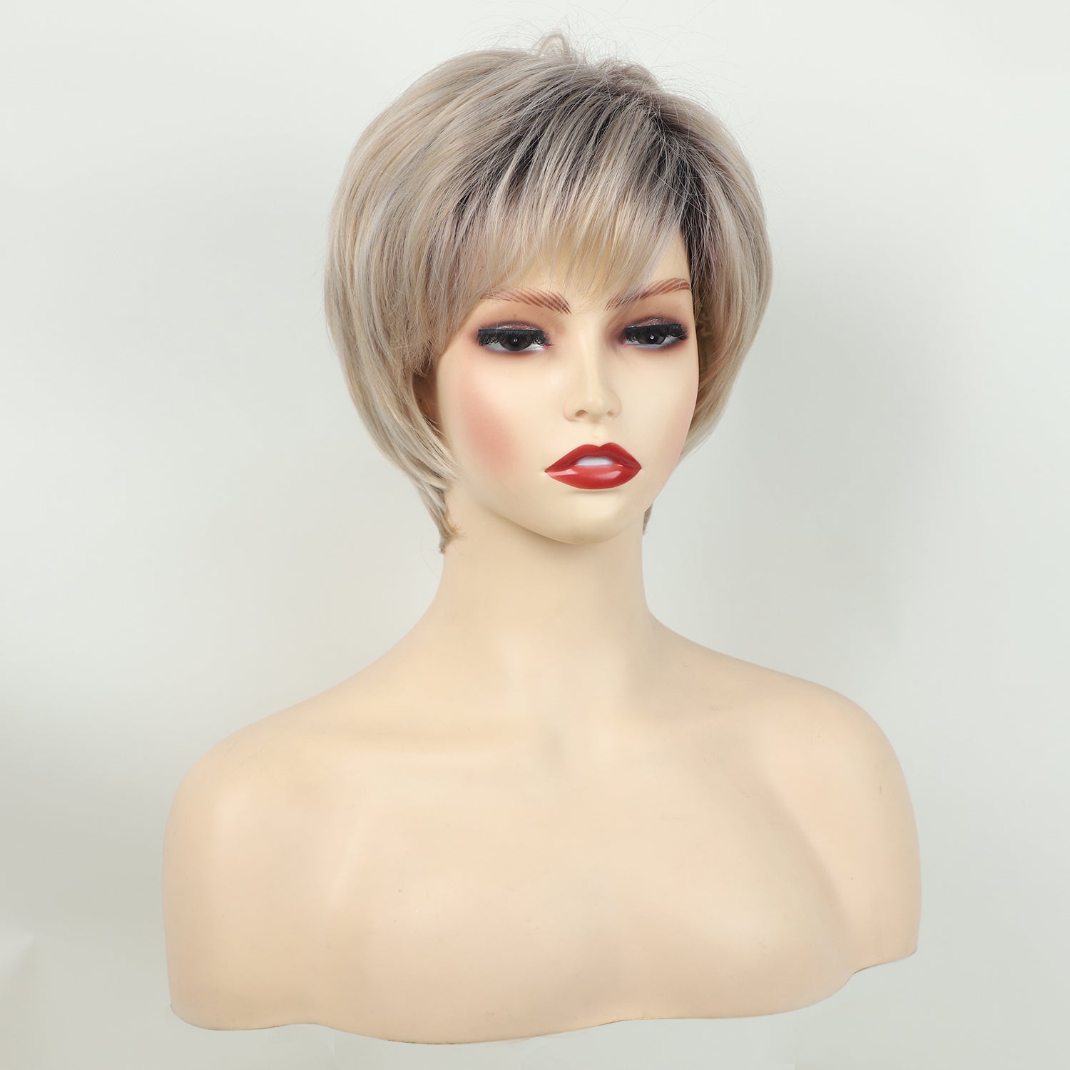 Women Short Pixie Cut Wig with Loose Wave Style Side Bangs High Temperature Fiber