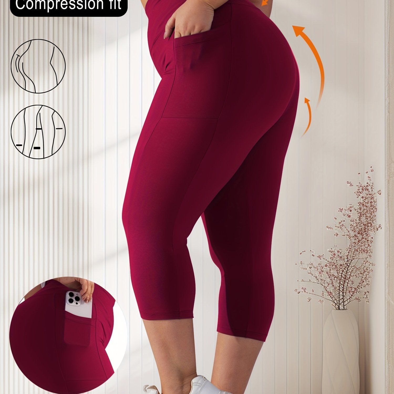 Женские капри-лосины большого размера с высокой талией и карманами, из полиэстеровой смеси, тёмно-синий