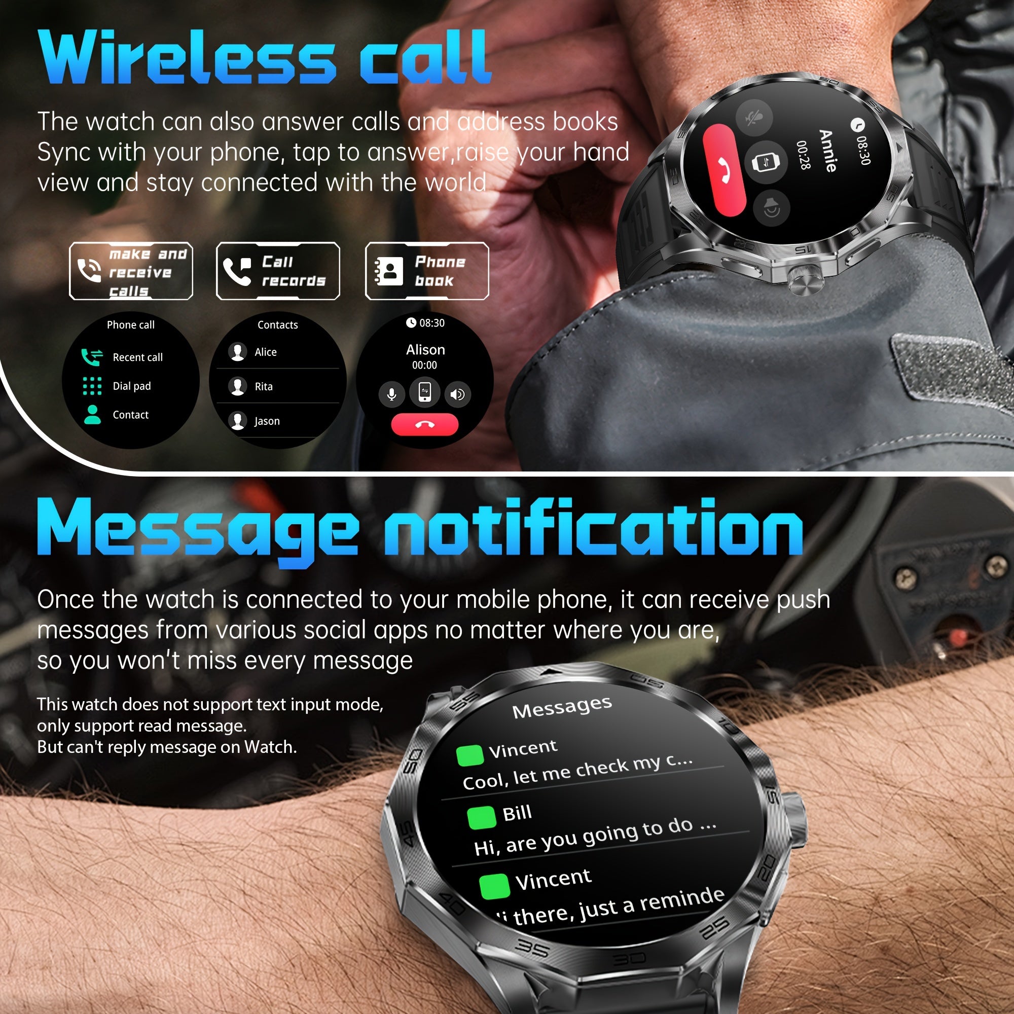 Zinc Alloy Smart Watch 4.7cm Screen 100+ Sports Modes AI Voice Control Wireless Rechargeable Battery