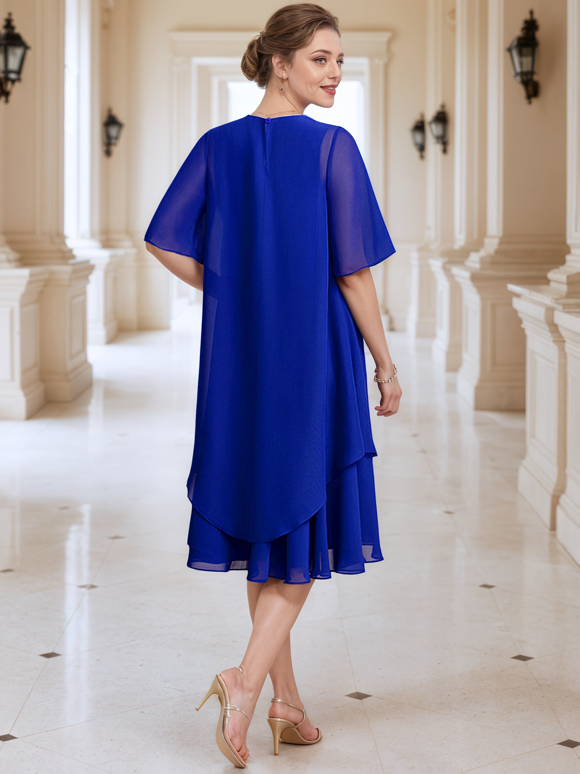 Plus Size Chiffon A-Line Knee-Length Bridesmaid Dress Royal Blue Spring Summer Fall