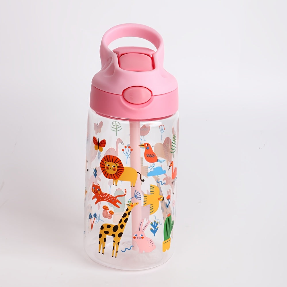 500ml BPA-Free Sports Water Bottle with Straw Leakproof Silicone Nozzle Cartoon Design