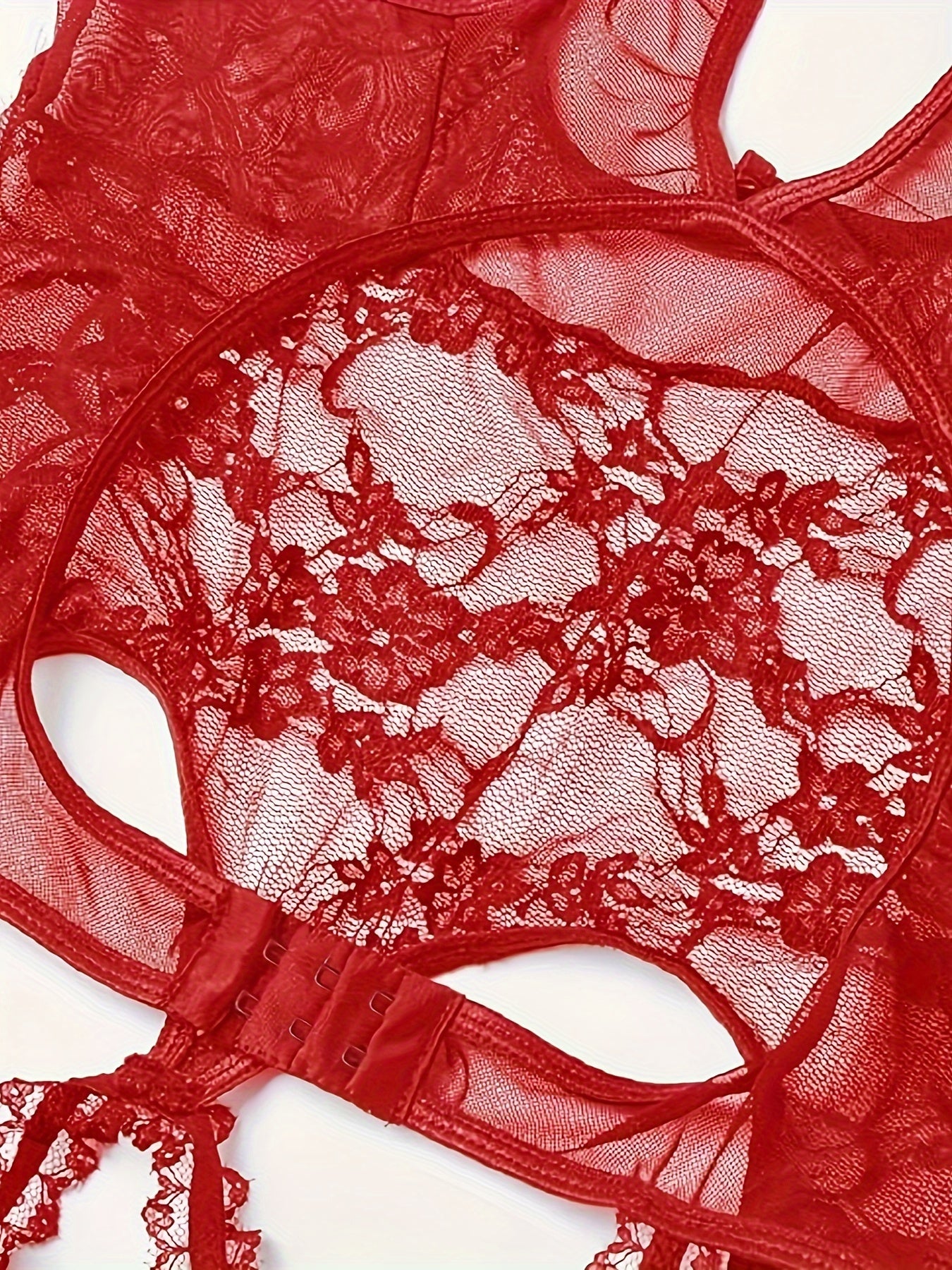 Lingerie Lace Teddy with Open Bust and Crotch Mesh Bodysuit Stocking