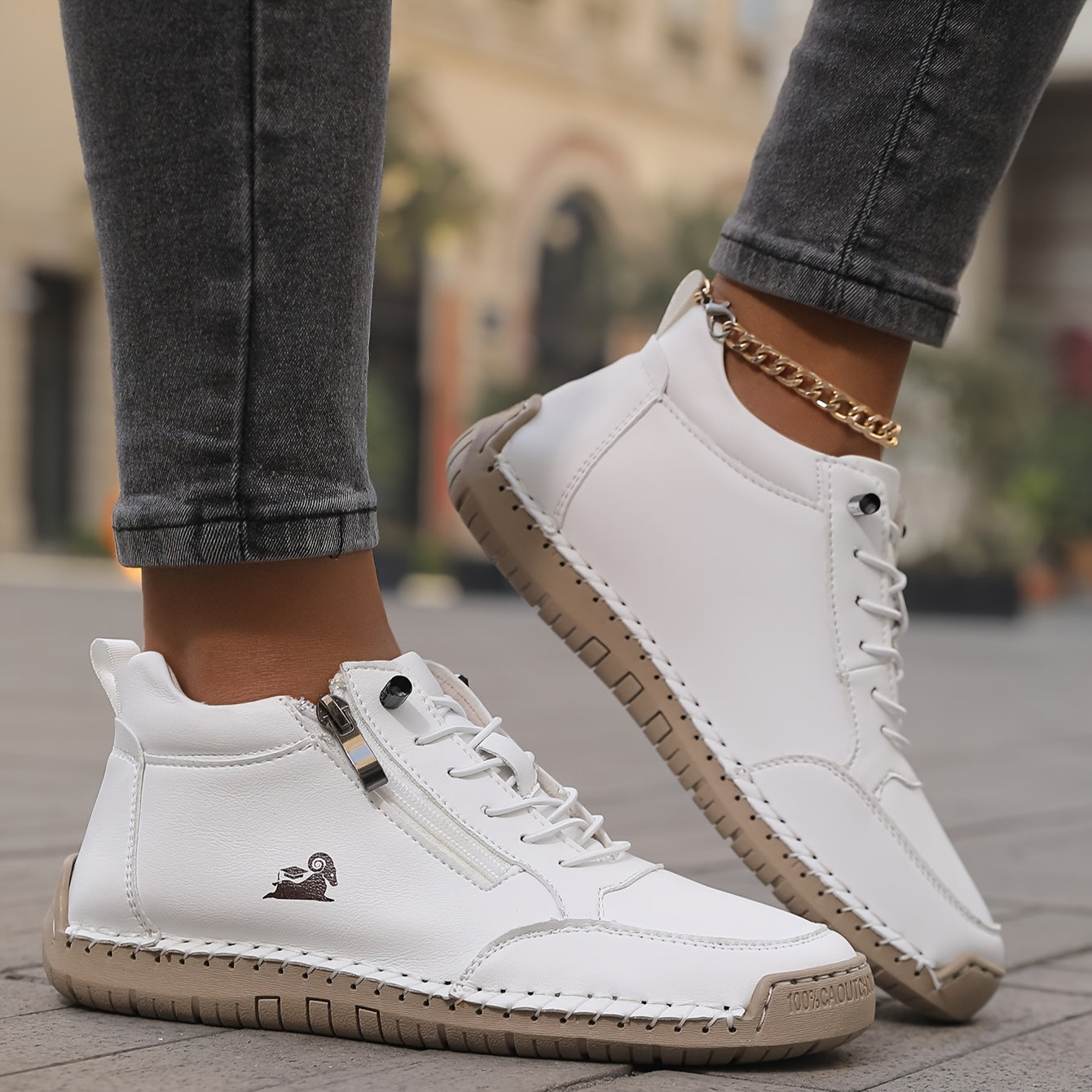Women’s Handmade Stitched Leather Midband Slip-On Casual Short Boots