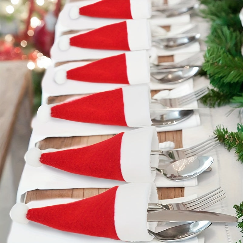 Mini Santa Hat Cutlery Holders for Christmas Dinner Decorations 5/10/20 Pcs Red