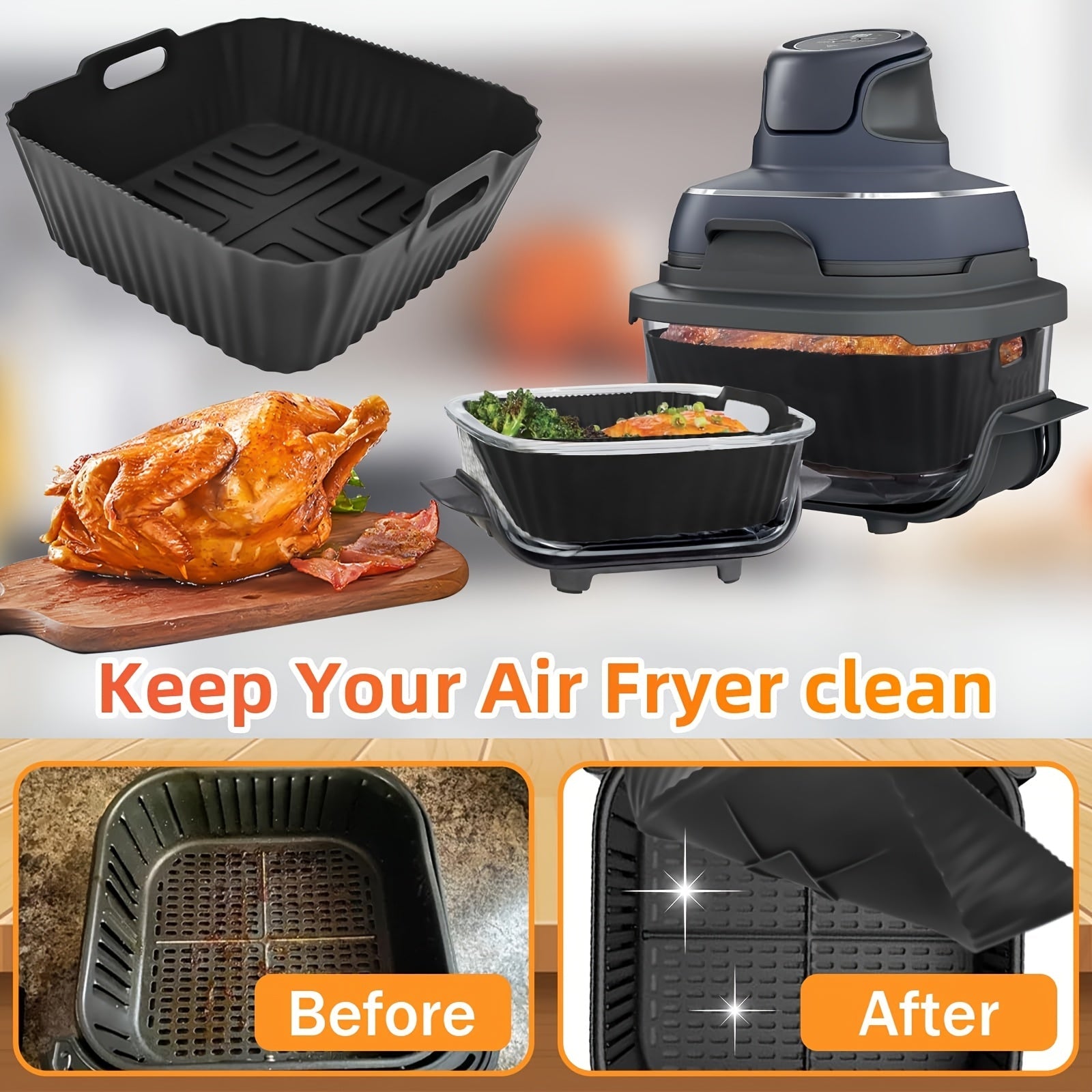 Silicone Air Fryer Liners Set for Ninja Crispi FN101GY 4QT and 6 Cup Non-Stick Reusable