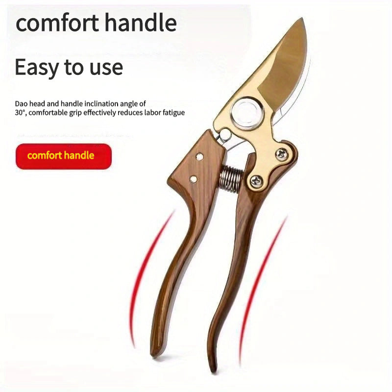 Heavy-Duty Garden Pruning Shears with Ergonomic Wood Grain Handle and SK5 Steel Blade