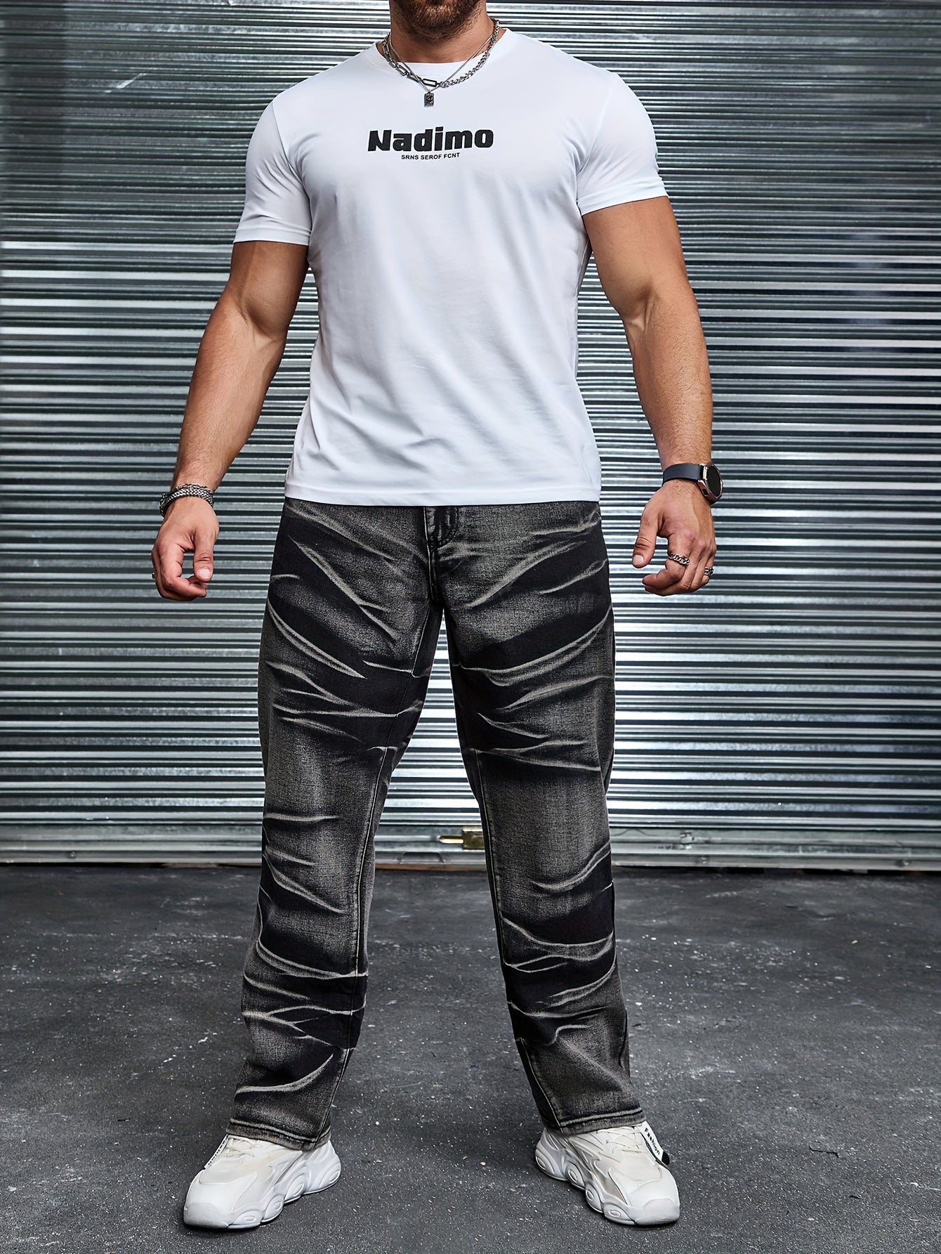 Men's Plus Size Tie Dye Denim Pants with Pockets Casual Cotton Blend Straight Leg