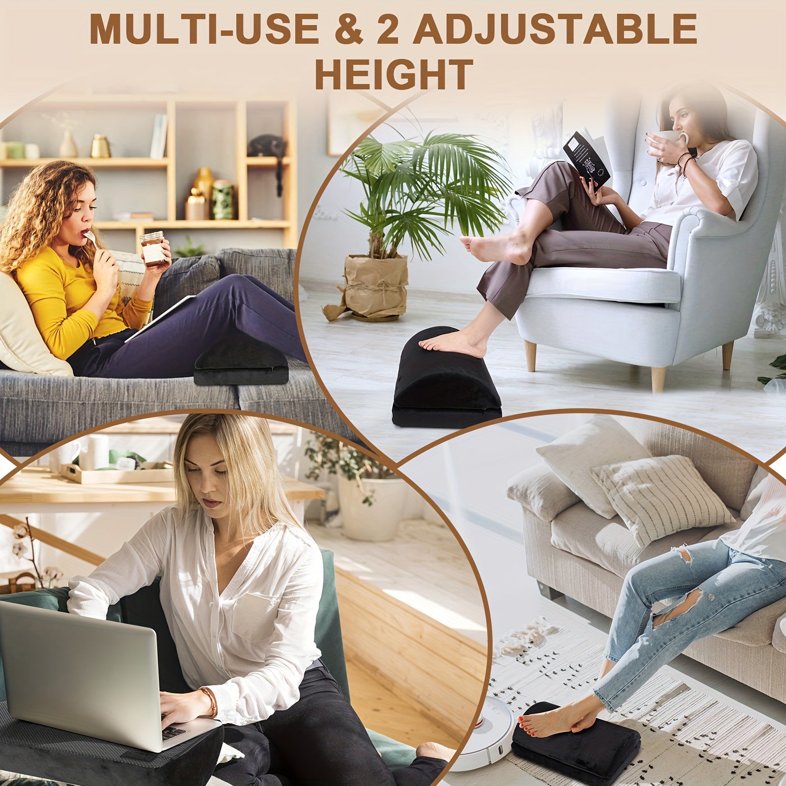 Felt Foot Rest with Washable Cover Adjustable Height for Office Car Home