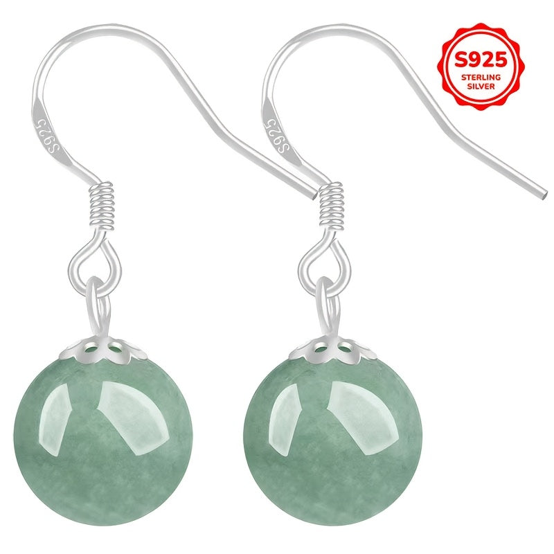 Tribal Style Dangle Earrings with Synthetic October Birthstone Jade Sterling Silver Plated Fashionable Imitation Jade Pendant