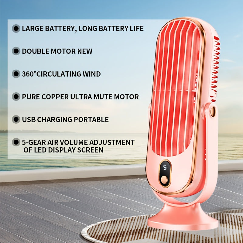 Wireless USB Desktop Fan with 5 Speeds, 360° Oscillation, Battery Powered