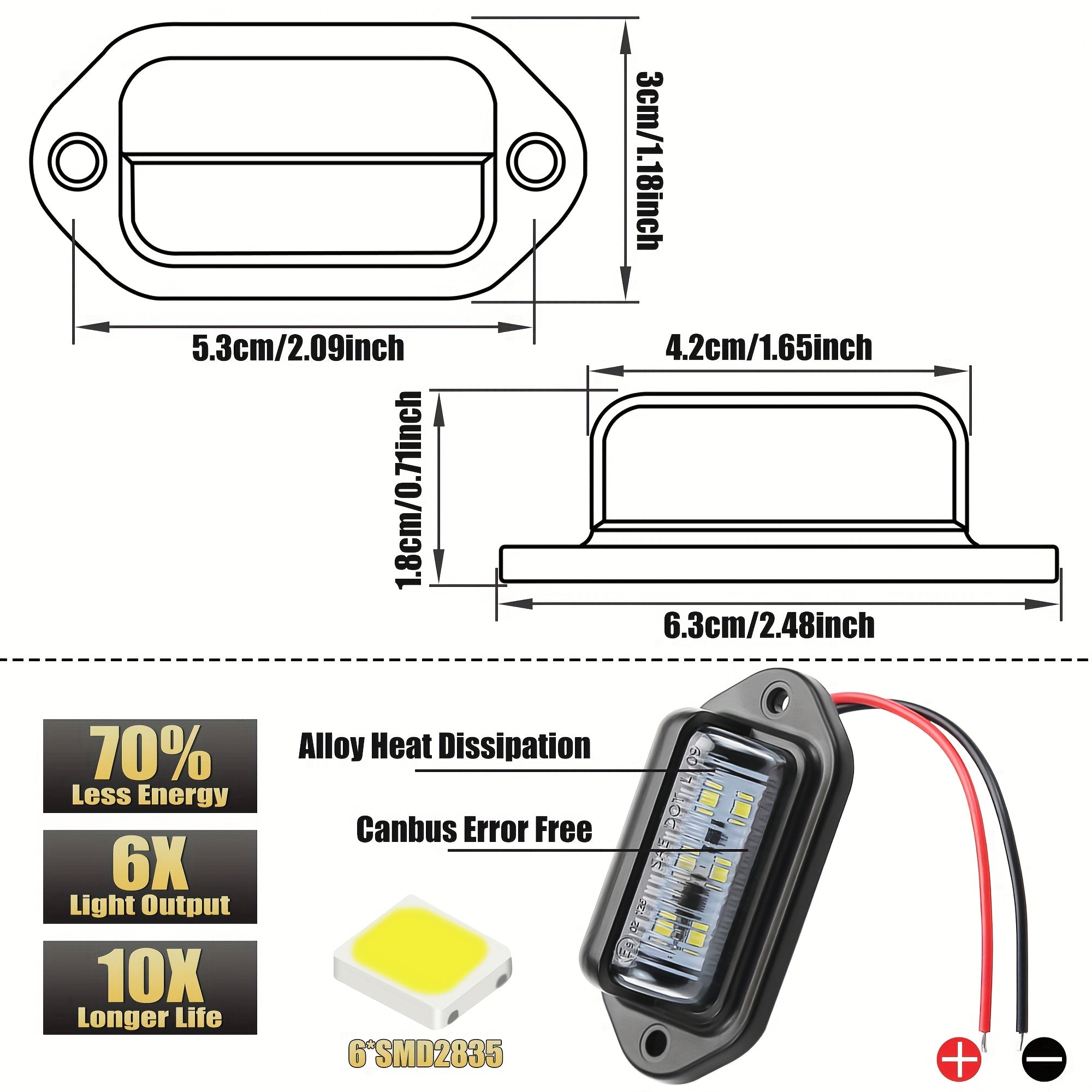 12V-24V Automotive License Plate Light 6LED 2-Pack for Cars Trucks Trailers