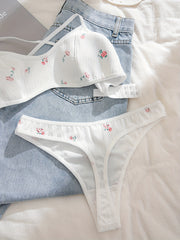 White Floral Print Lingerie Set with Embroidery and Cross-Back Design
