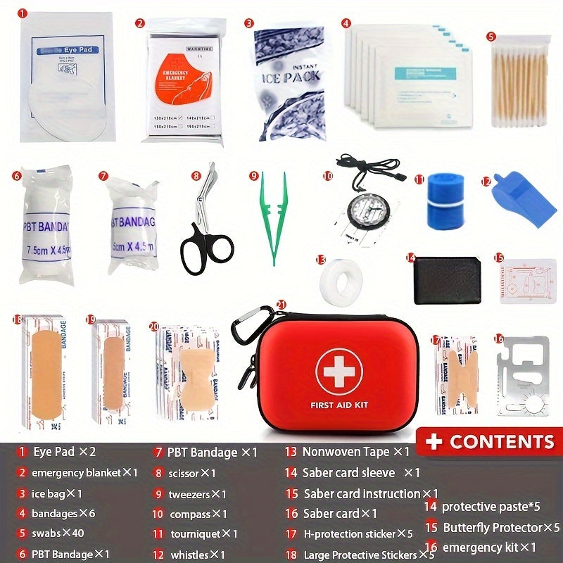 Kit de primeros auxilios de EVA rojo de 80 piezas para viajes, actividades al aire libre, hogar, camping, senderismo y vehículo