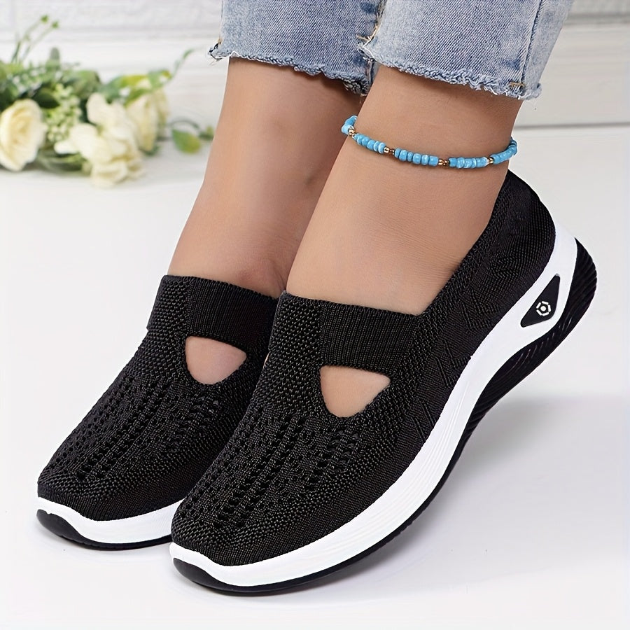 Women's Breathable Knitted Sneakers Lace-Up Sports Shoes