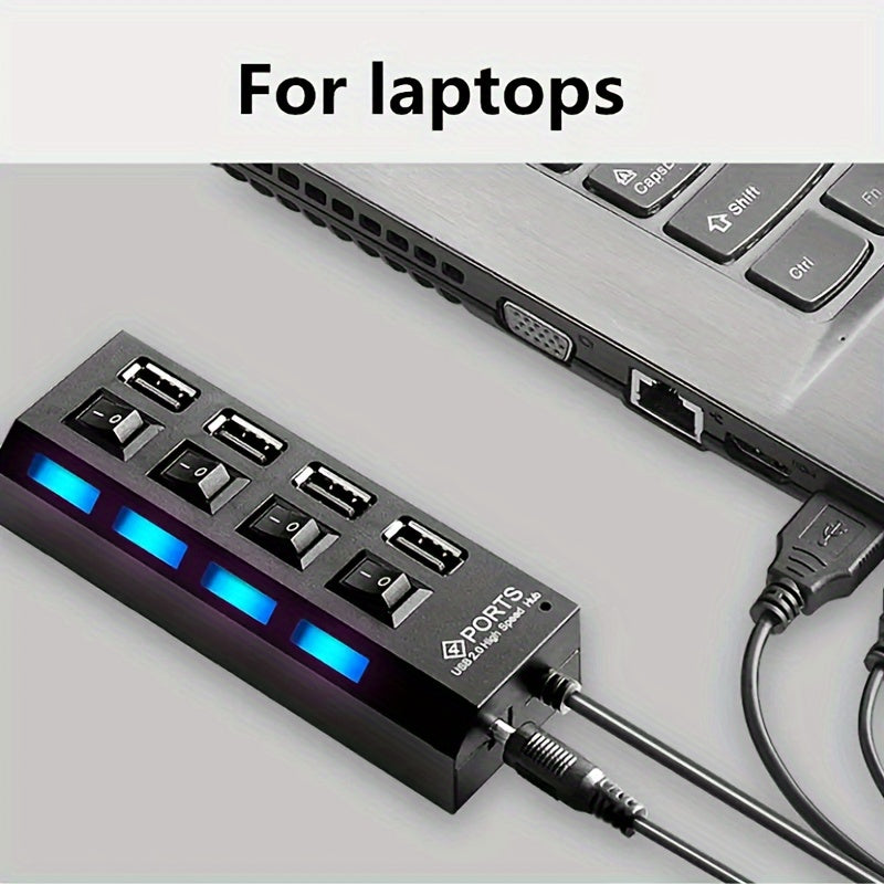 High-Speed USB 2.0 Hub 4/7 Ports with Power Adapter and 30cm Cable Black or White