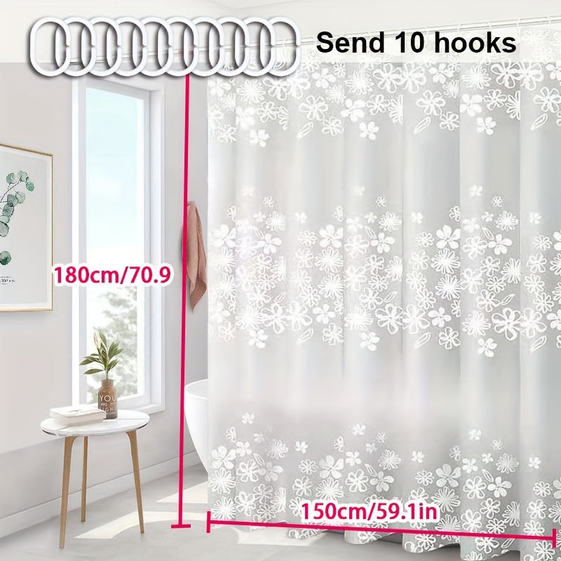 Floral Semi-Transparent Shower Curtain Waterproof Bathroom Window with Hooks