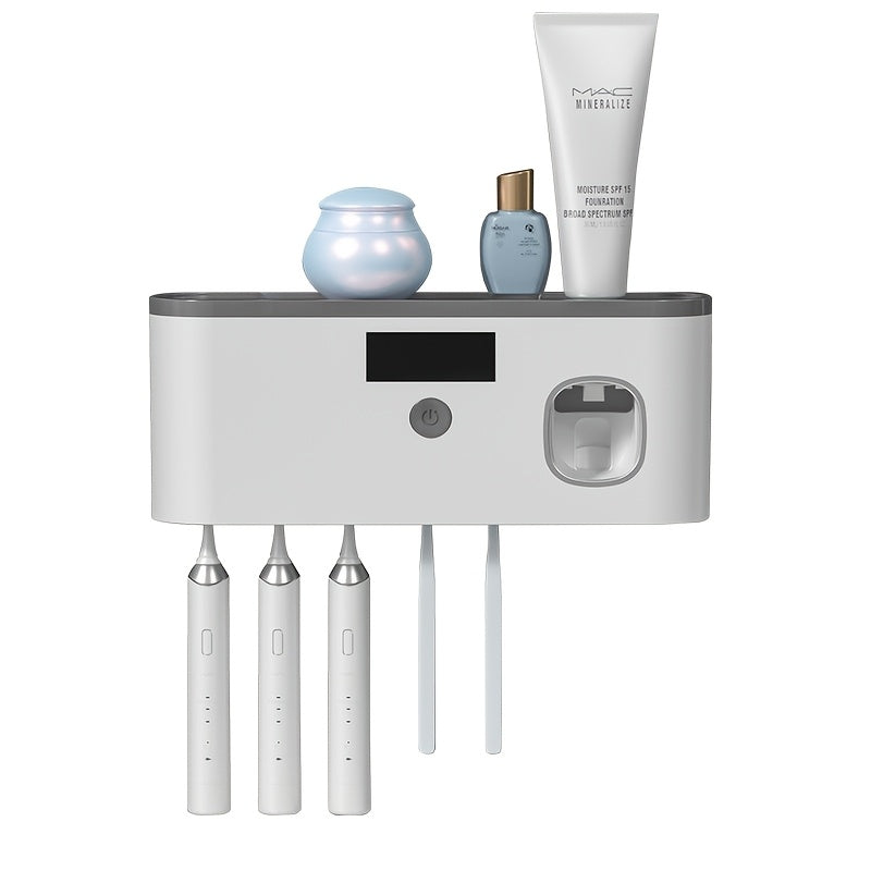 Electric Toothbrush Sanitizer and Dispenser Wall Mount with Storage