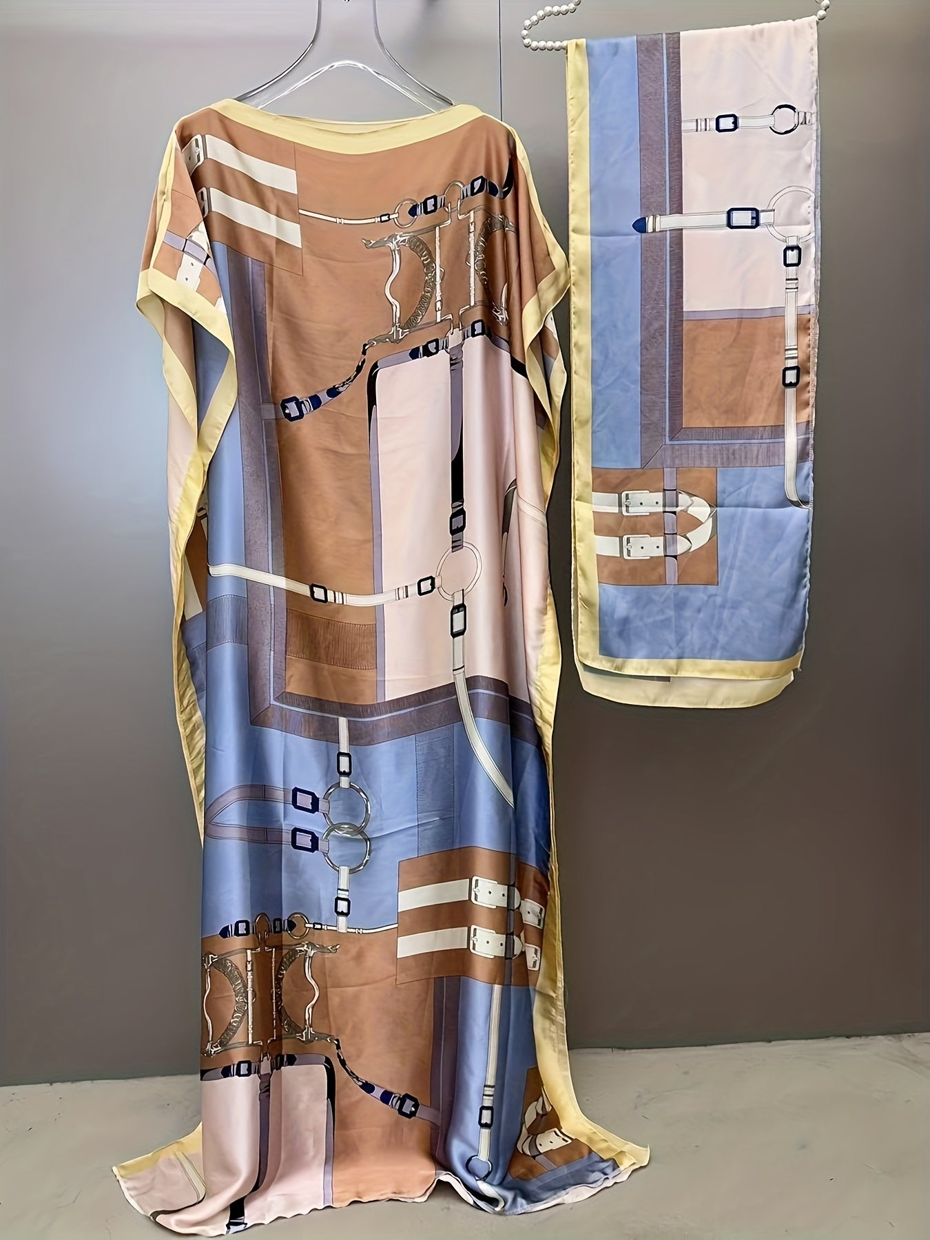 Women's Floral Print Abaya Maxi Dress Loose Fit Batwing Sleeves Summer Fashion