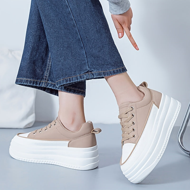 Women's Casual White PU Low-Top Sneakers with Breathable Fabric