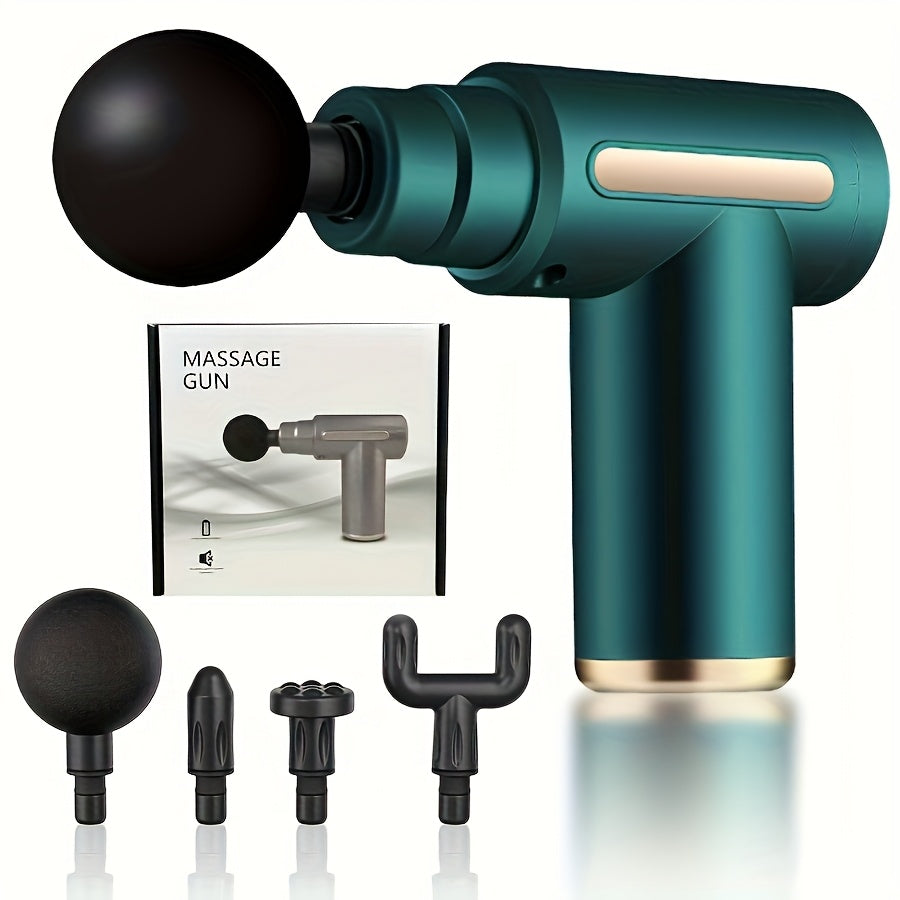 Portable Handheld Deep Tissue Massager with 4 Heads Silent Brushless Motor Rechargeable Lithium Battery