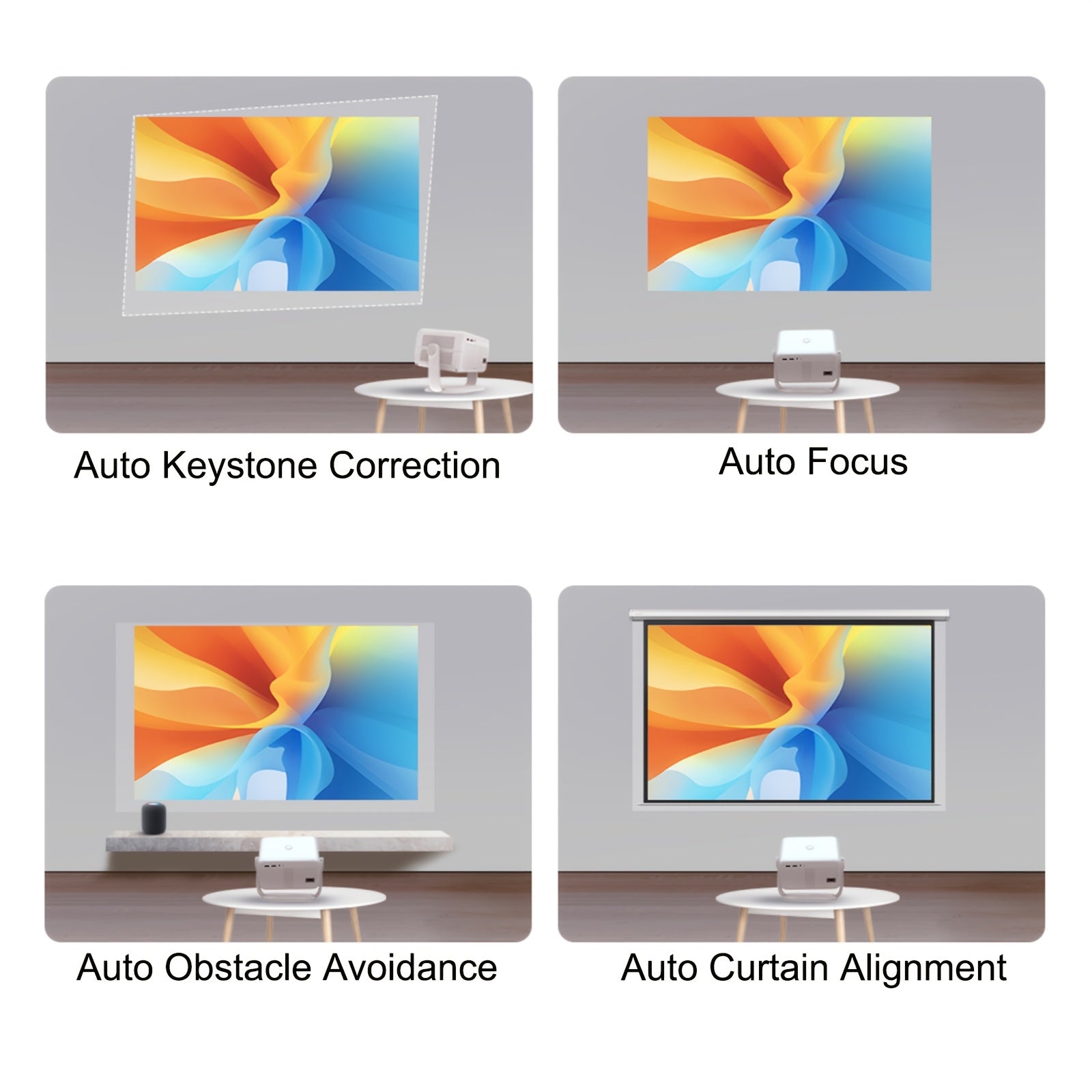 Portable Video Projector White Grey 1080P FHD for Home Theater Ceiling