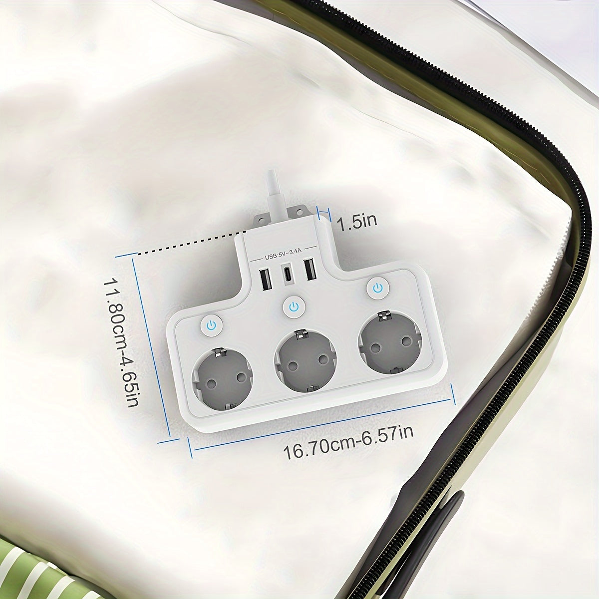 Wall-Mounted Power Strip with USB-C and Dual USB Ports for Home Office Space Saving