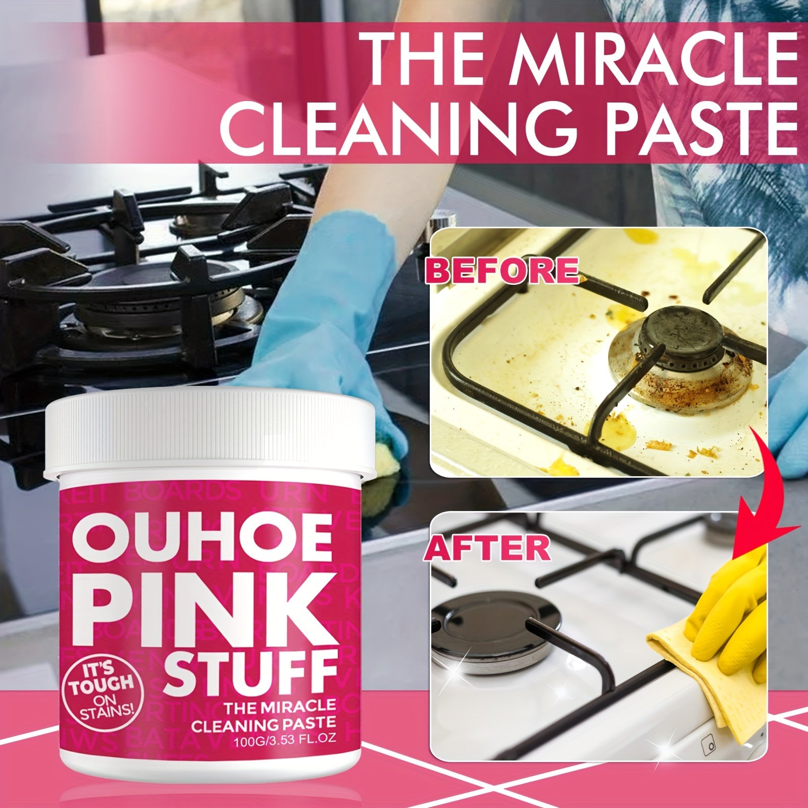 Pink Cleaning Paste for Stains and Surfaces, Gentle, Tough on Dirt