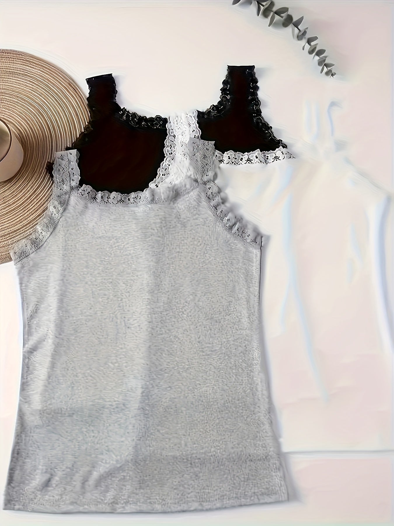 Women's Lace Trim Sleeveless Tank Tops 3 Pack All-Season Casual Black Gray White