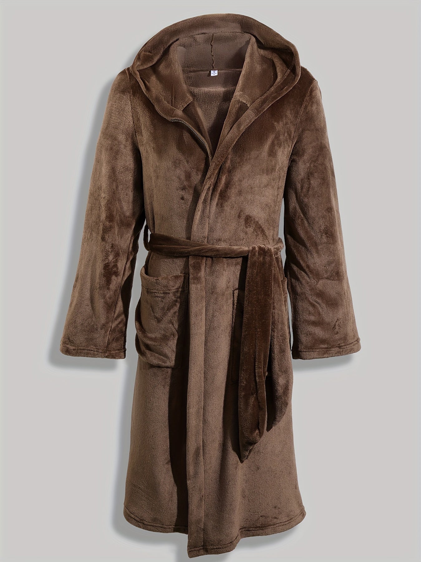 Men's Flannel Hooded Robe with Pockets Belt Casual Lounge Wear