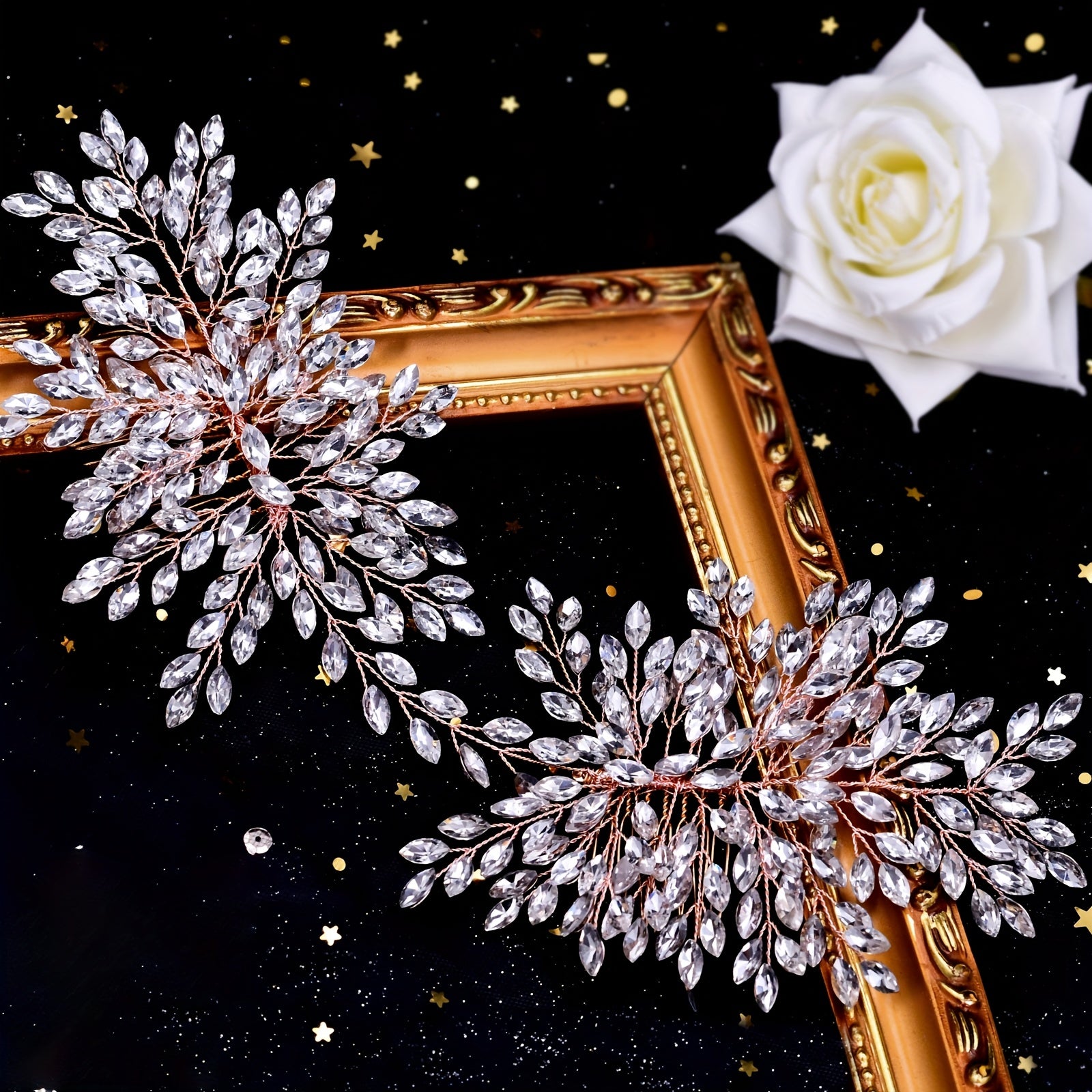 Y2K-Inspired Polyresin Rose Hair Comb with Rhinestones for Weddings and Formal Events