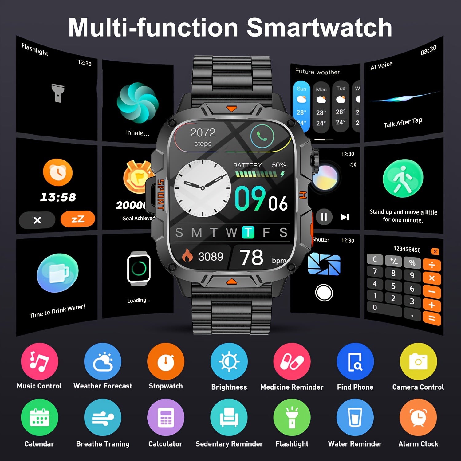Men's Smartwatch with 4.98cm HD Display, 420mAh Battery, Wireless Calling and Notifications