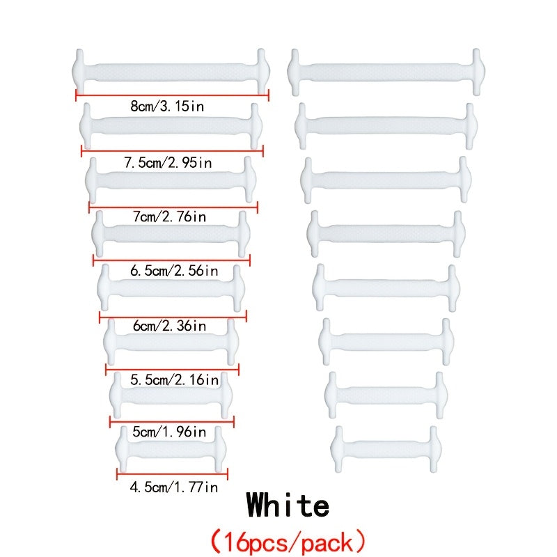 Set of 16 Silicone Stretch Shoelaces for Athletic and Casual Shoes Black White