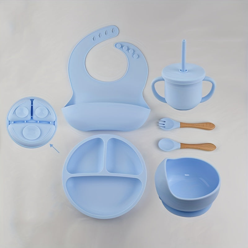 Set of 6 Baby Silicone Tableware Plates and Bowls with Suction Cups and Spoons for Toddler Feeding