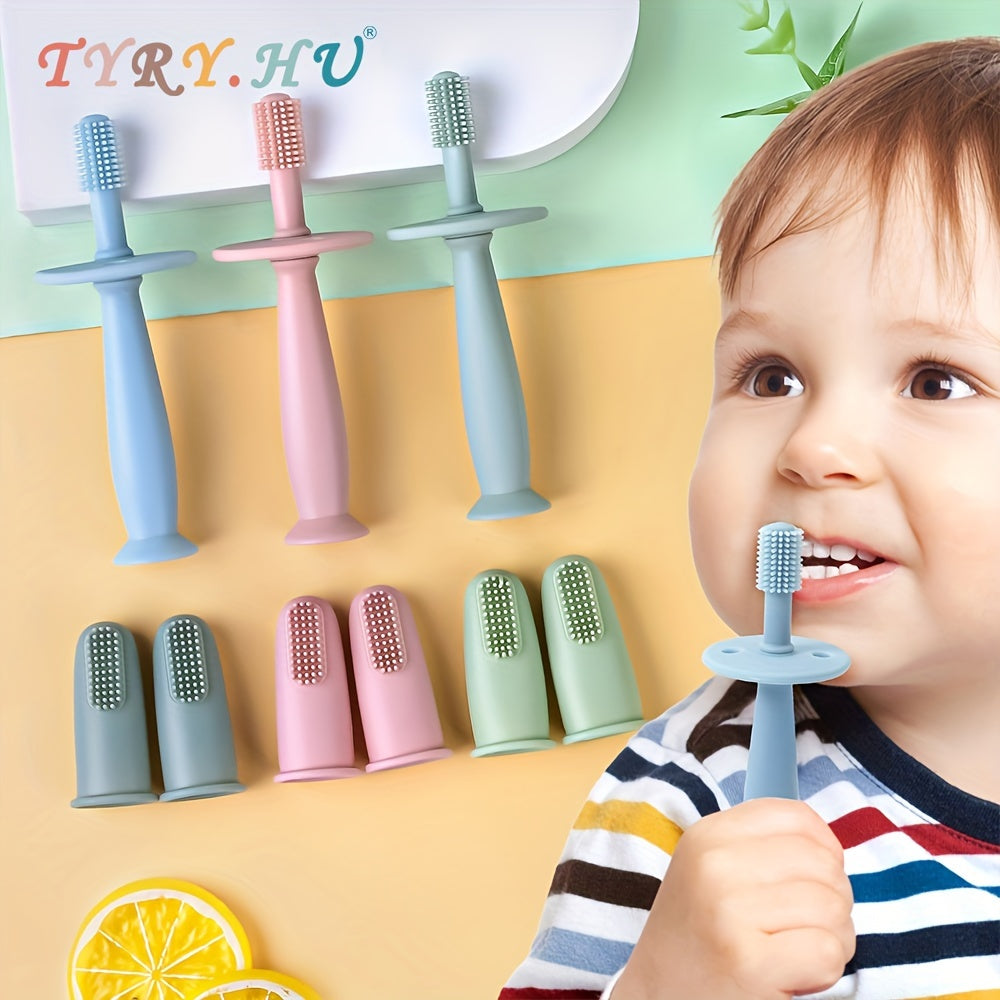 Baby Toothbrush Set 2 Finger and 360° Suction Silicone Baby Toothbrushes for Infants