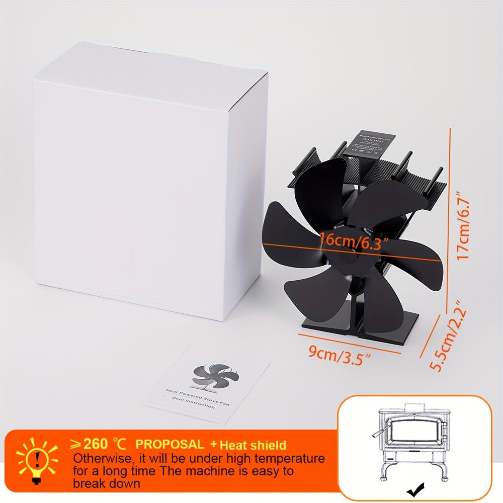 Black 6 Blade Fireplace Fan for Log Burner, Eco-Friendly, Quiet Heat Distribution