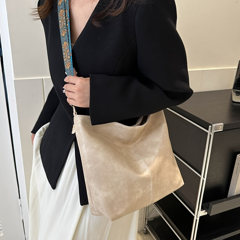 Bolsa de cubo de verano para mujer, color marrón oscuro y negro, cierre de cremallera, correa removible, elegante