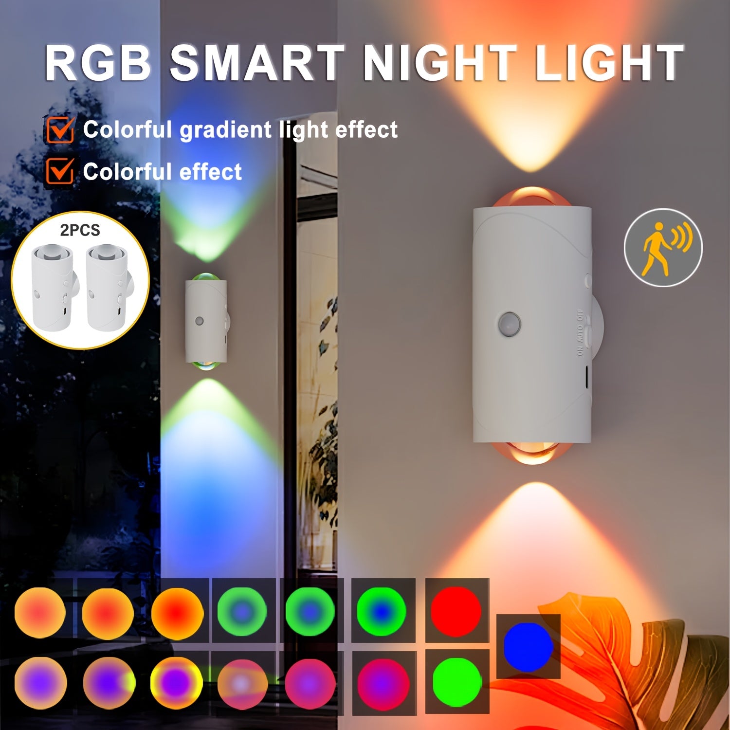 Luces nocturnas LED recargables con sensor de movimiento, RGB ambiental, regulable, para interior, montadas en la pared