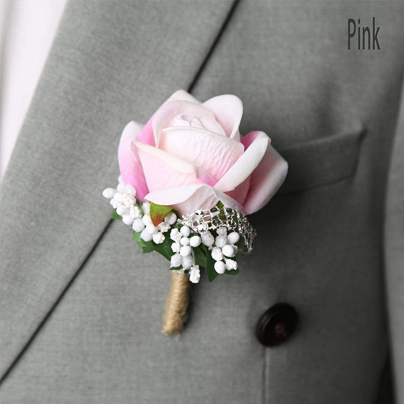 Fabric Rose Boutonniere for Grooms and Men Wedding Graduation Dances