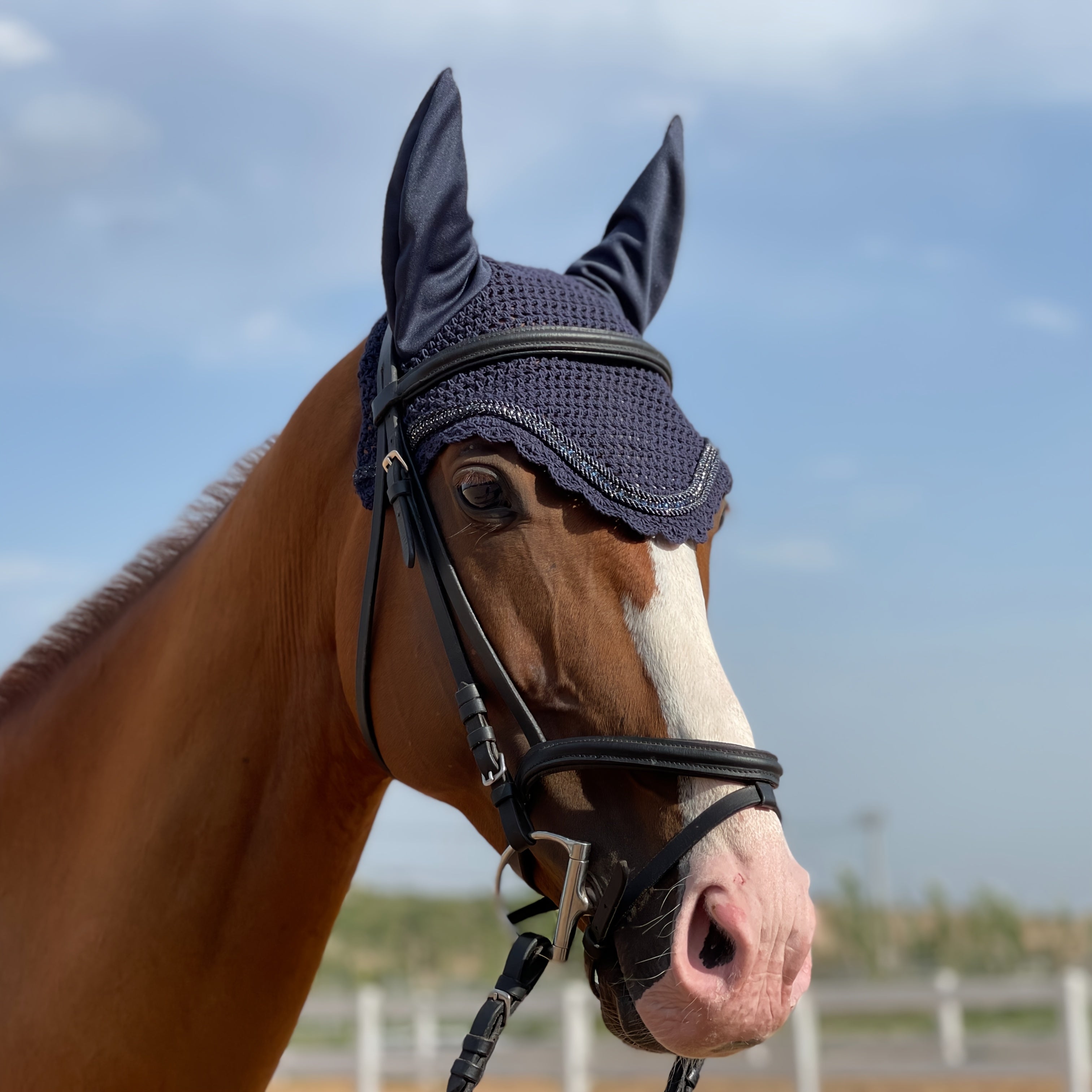 3D Sparkly Knitted Horse Ear Covers Spandex with Glitter Design