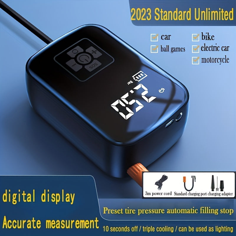 Высокоскоростной автомобильный компрессор мощностью 150 Вт с LED-лампой для накачки шин