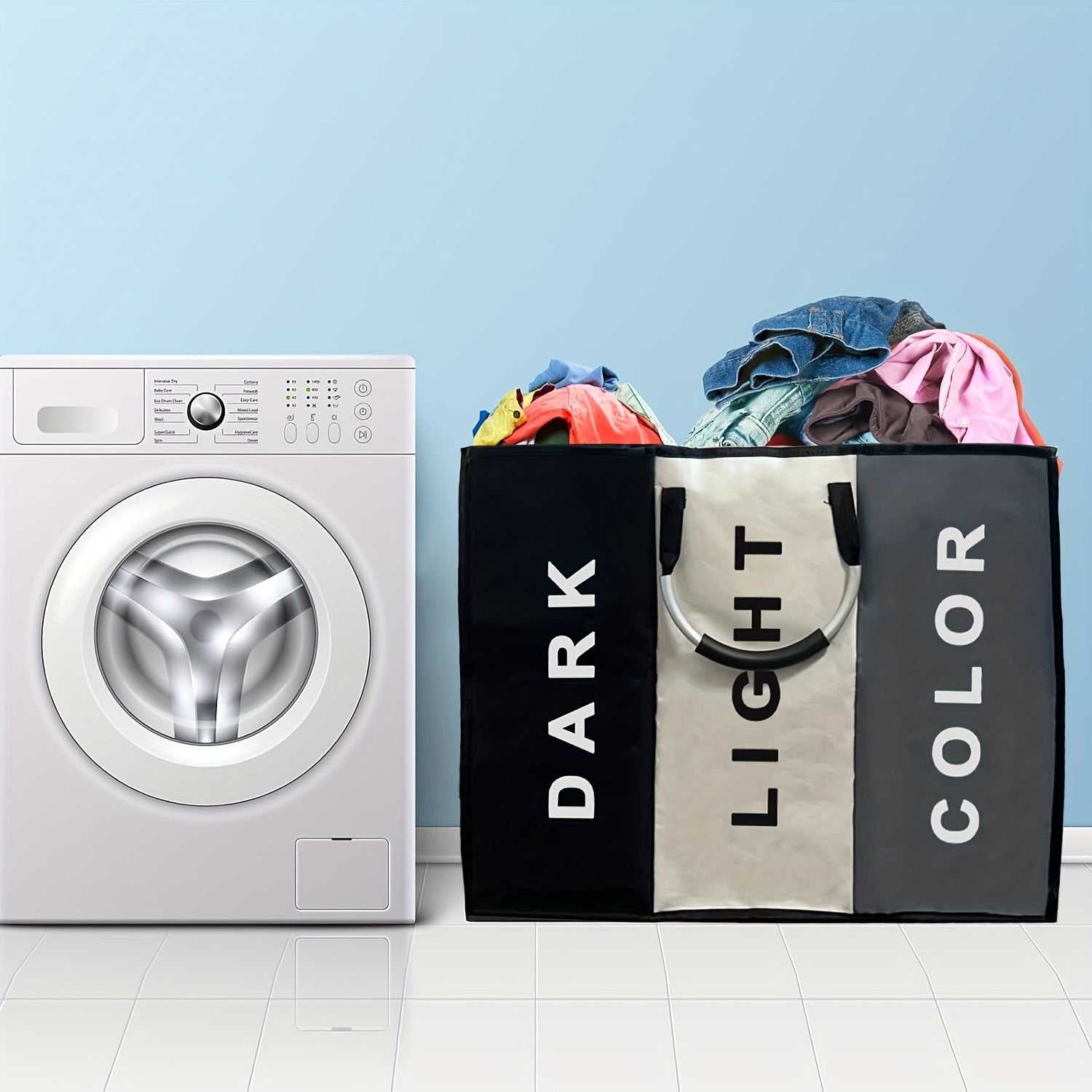 Large 240L Laundry Hamper with 3 Compartments for Clothes Towels and Toys