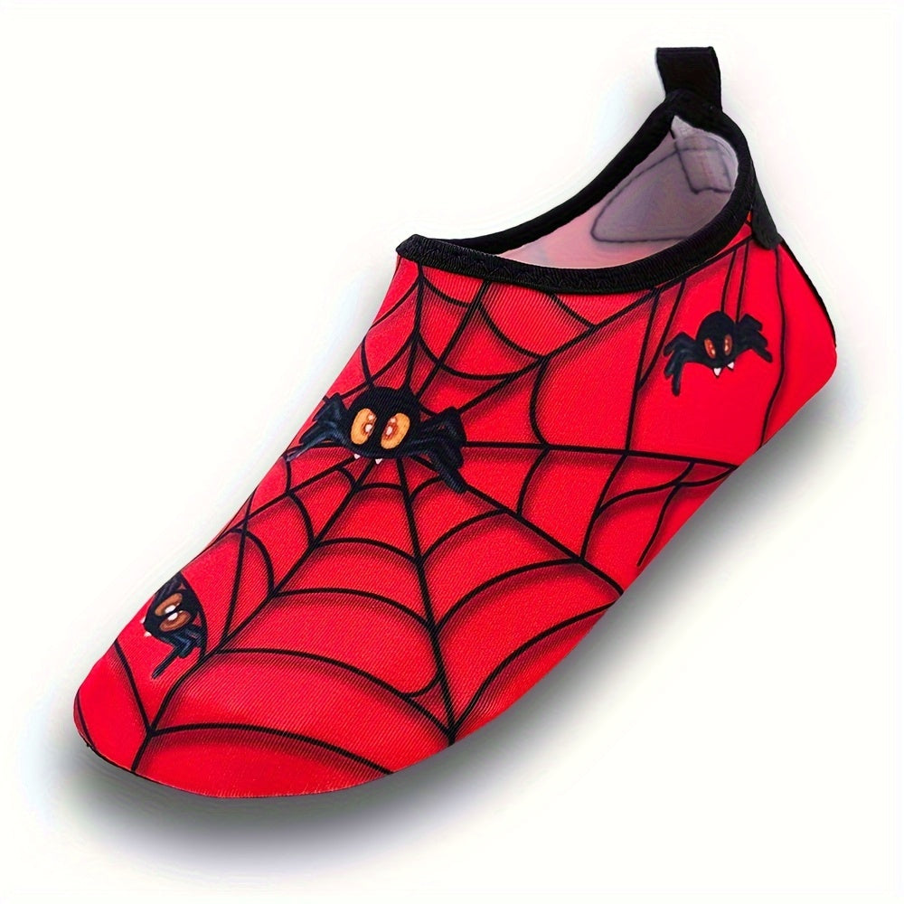 Kids Boys Girls Red Lightweight Beach Shoes with Cartoon Spider Web Design for Water Activities