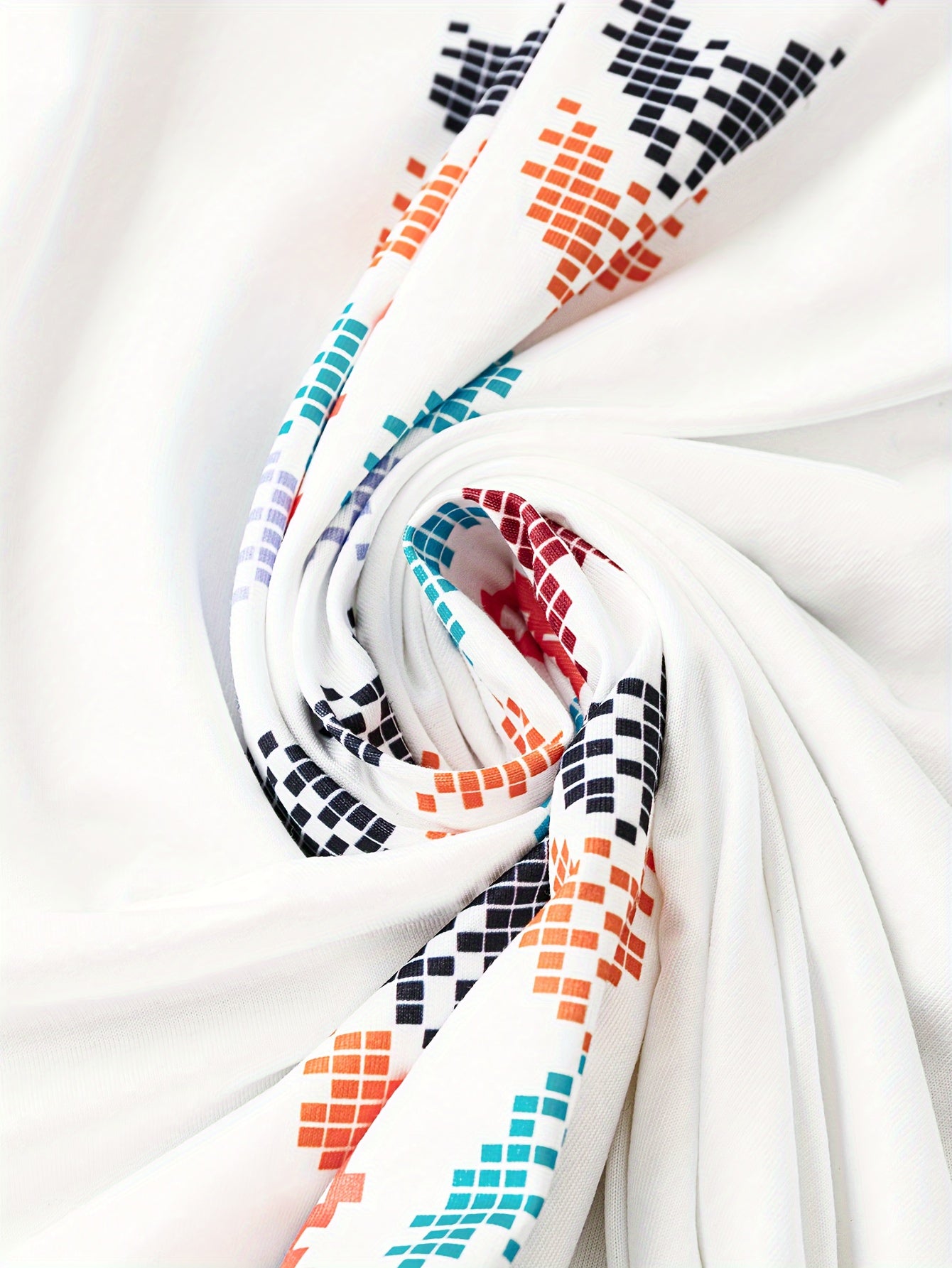 Plus Size Bohemian V-Neck Sleeveless Dress with Random Print Polyester Knit